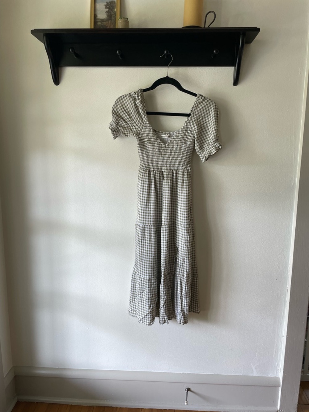 Abercrombie & Fitch Green and White Gingham Smocked Midi Dress
